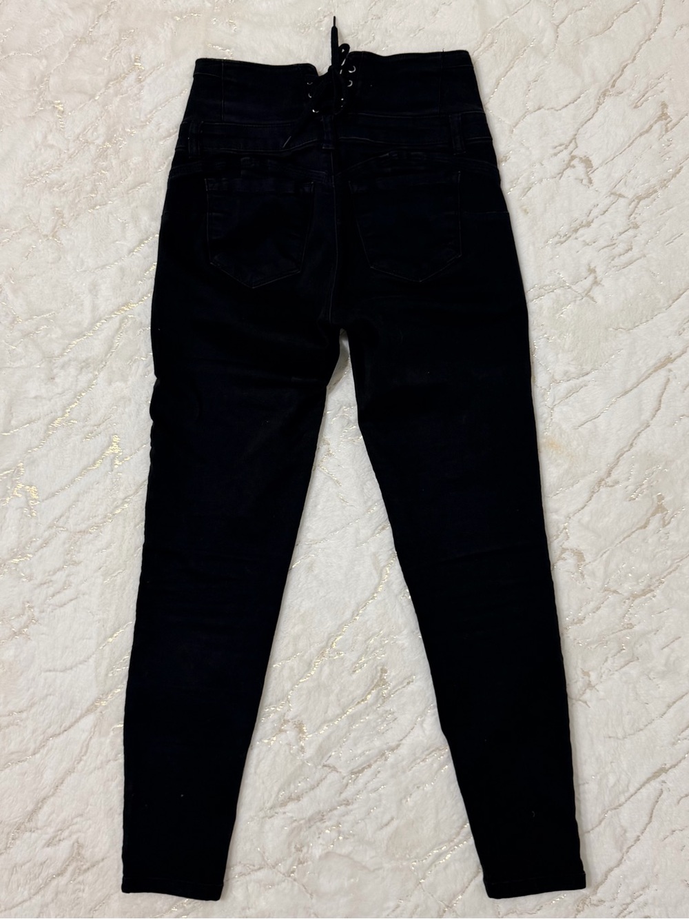 Black Lace-Up Back Skinny Jeans